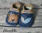 Preview: Krabbelpuschen - Lederpuschen mit Boho Tiger mit Feder - individualisierbar