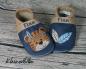 Preview: Krabbelpuschen - Lederpuschen mit Boho Tiger mit Feder - individualisierbar