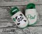 Preview: Krabbelpuschen - Lederpuschen mit Panda mit Luftballon und Namen - individualisierbar