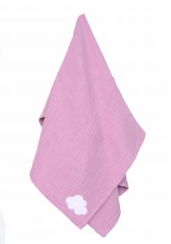 Preview: Babydecke aus Musselin - Weiche Baumwolle - Rosa Pink mit kleiner Wolke - personalisierbar