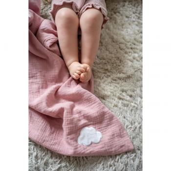 Babydecke aus Musselin - Weiche Baumwolle - Rosa Pink mit kleiner Wolke - personalisierbar