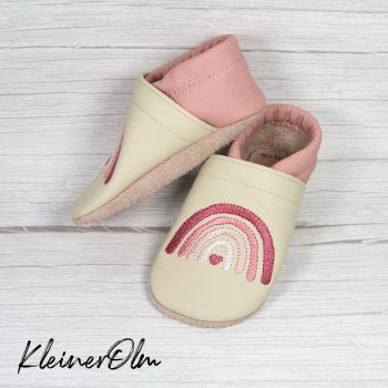 Krabbelpuschen - Lederpuschen mit Regenbogen - individualisierbar