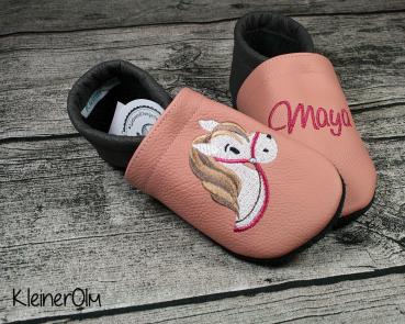 Krabbelpuschen - Lederpuschen mit Pferdekopf und Namen