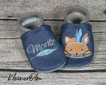 Krabbelpuschen - Lederpuschen mit Boho Fuchs mit Federn und Namen - individualisierbar